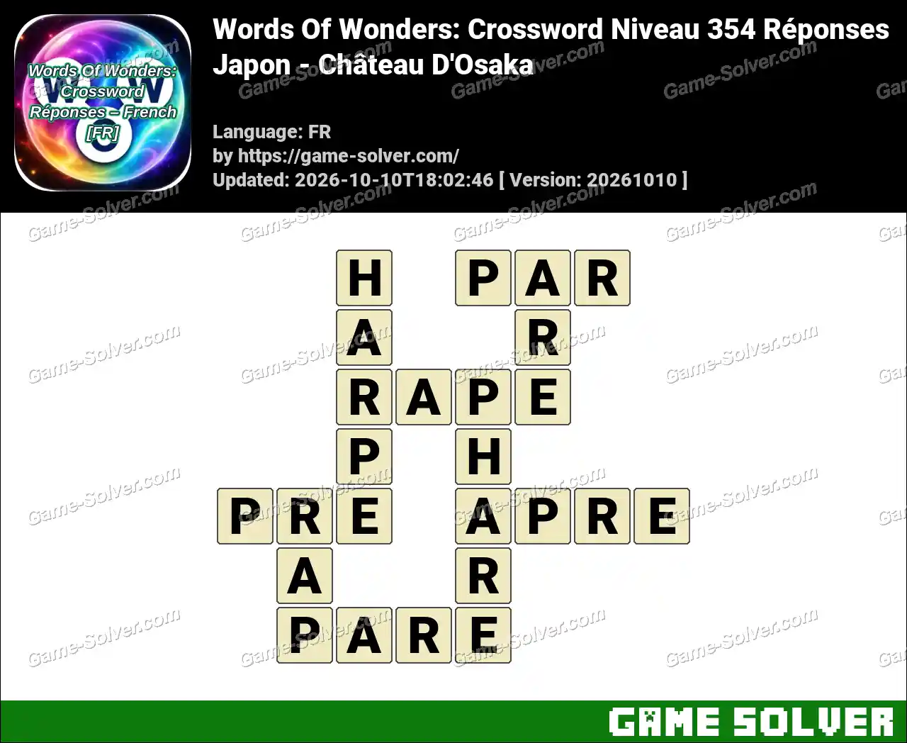 Words Of Wonders: Crossword Niveau 354 Réponses – Japon – Château D’Osaka